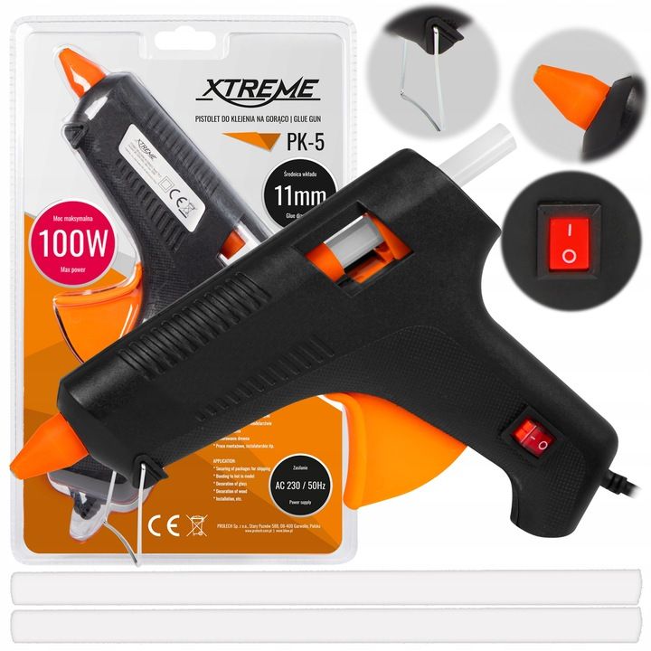 Pistolet Do Kleju Na Gorąco Klejarka 100w + Wkłady Laski 11x250 Gratis