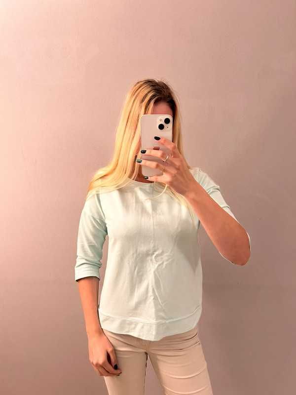 Miętowa bluza z rękawami 3/4 S M zasuwana z tyłu na zamek ze wstążką