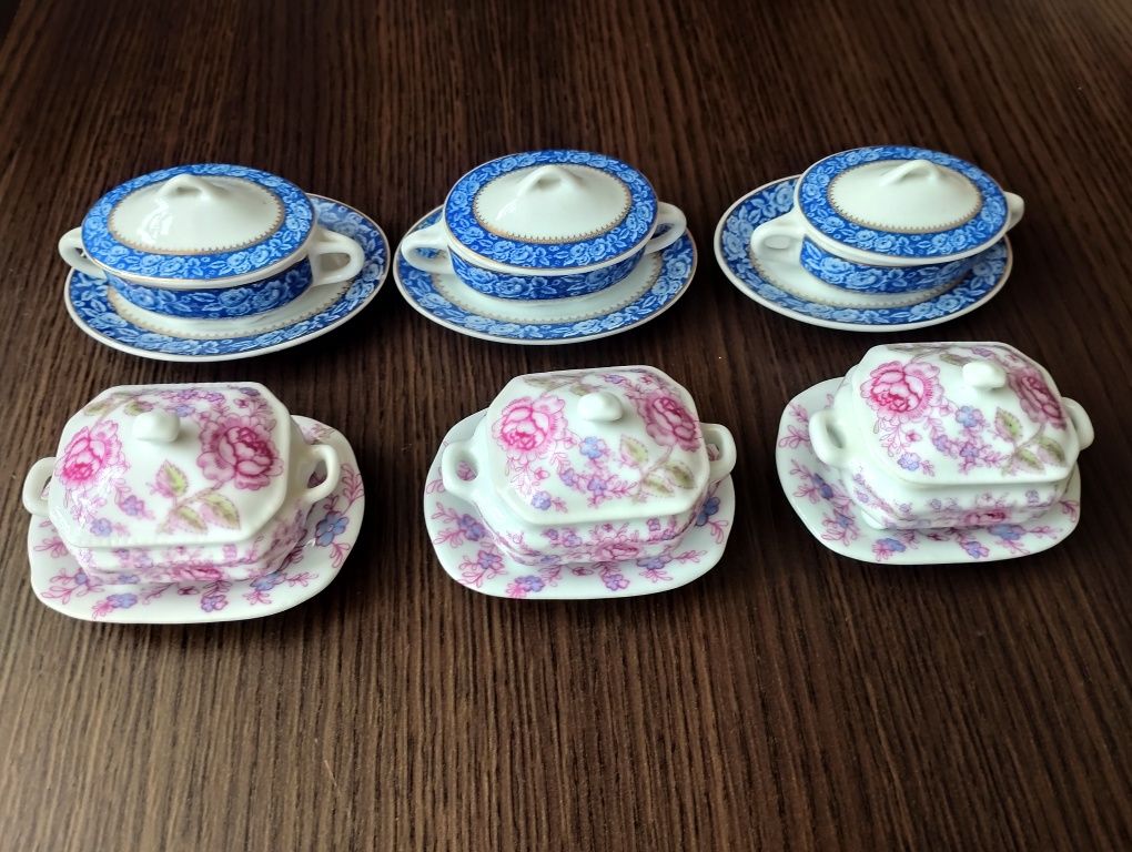 Piękny zestaw porcelany! 6 sztuk mini waz do zupy!