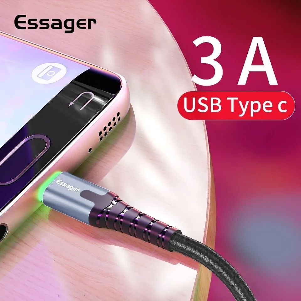 Оригинал ESSAGER Тайп-си кабель зарядка шнур андроид type-c тип с це 3