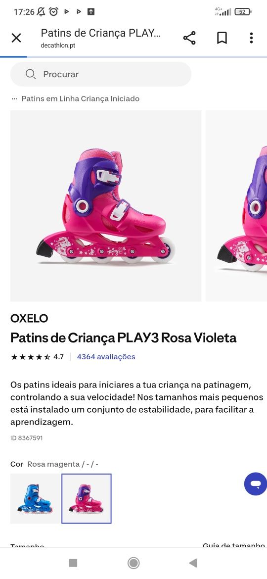Patins em linha de criança