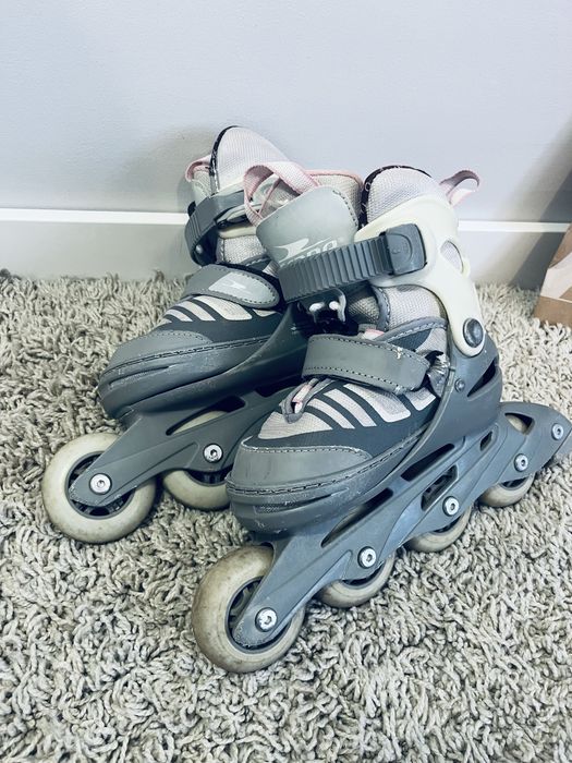 Rolki szare pudrowy roz dla dziewczynki wrotki 29,30,31,32,33