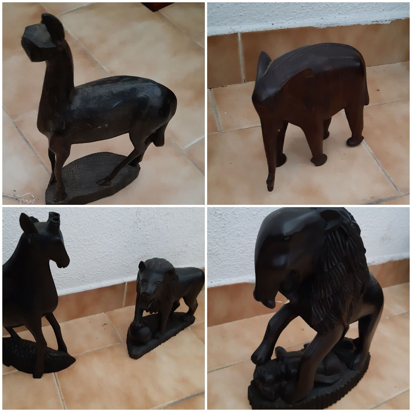Estatuetas africanas/conjunto utensílios lareira/antiguidades