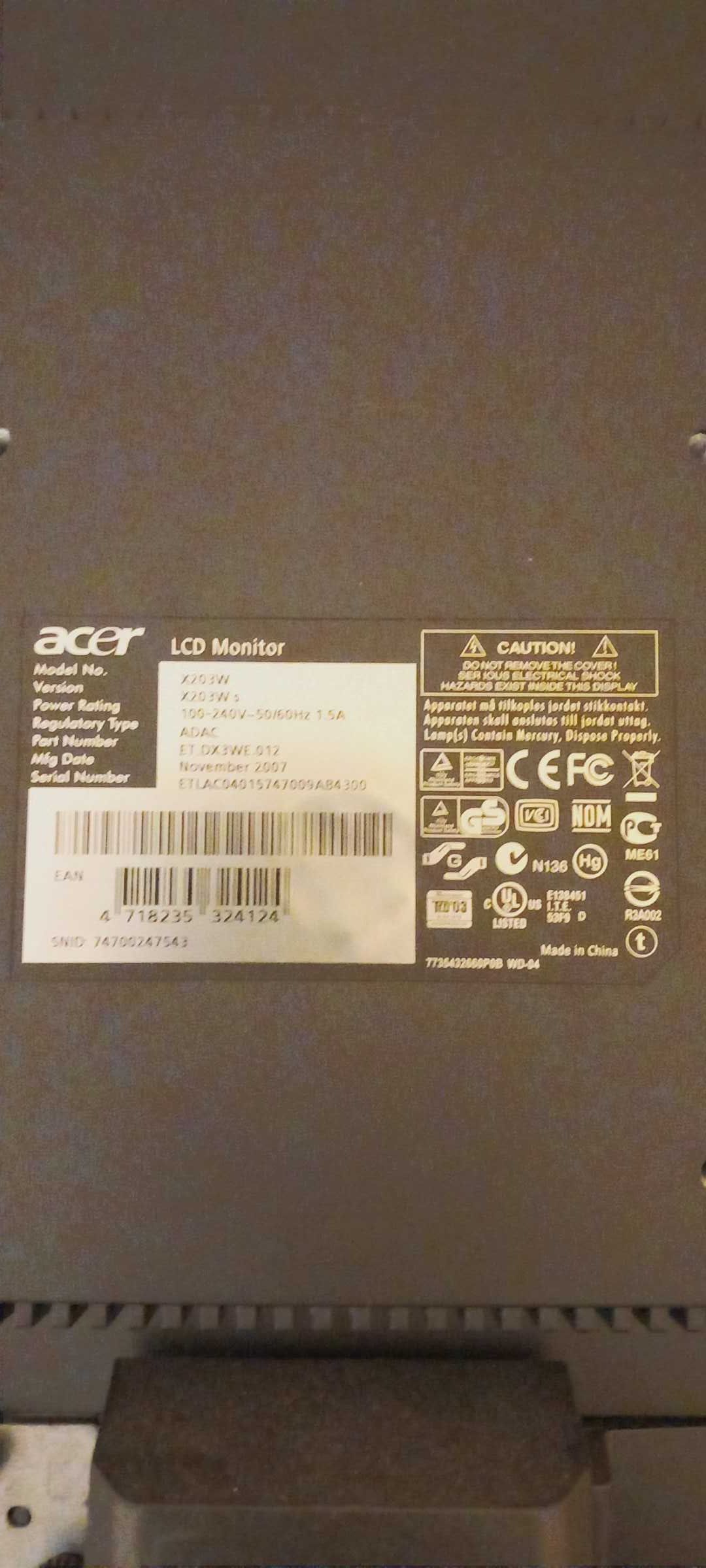 Monitor Acer x203w 20 polegadas
