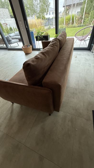 Sofa DL Benet rozkładana z funkcją spania brazowa skóra