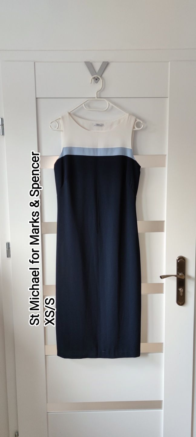 Elegancka sukienka biurowa wizytowa XS/S granat St Michael for Marks &