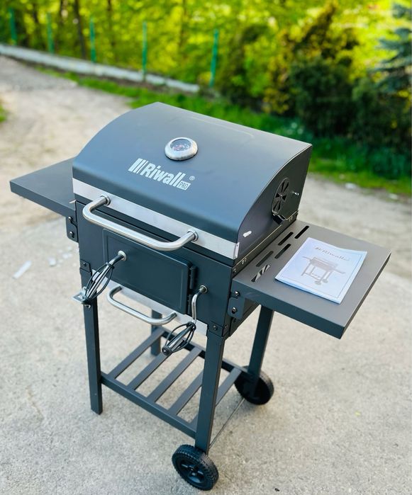 Grill węglowy ogrodowy ruszt z pokrywą zamykany termometr premium