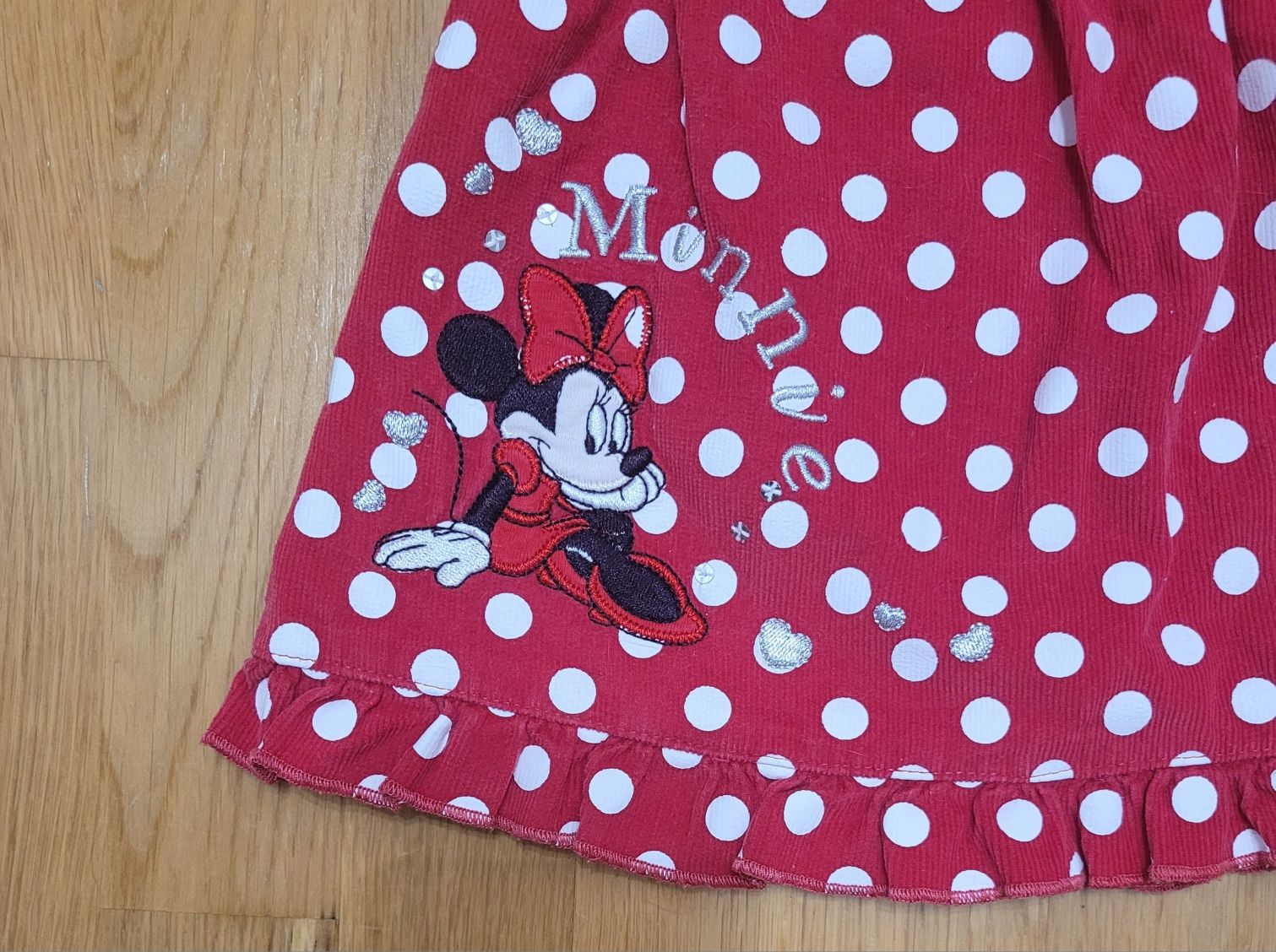 Sztruksowa sukienka Myszka Minnie 62 stan bdb