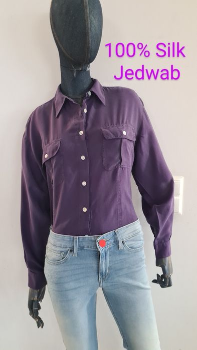 Koszula 100% Silk Jedwab. Głęboki Fioletowy, Śliwkowy. Oversize M / L