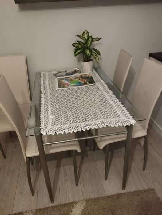 Stół szklany + 4 krzesła ekoskóra