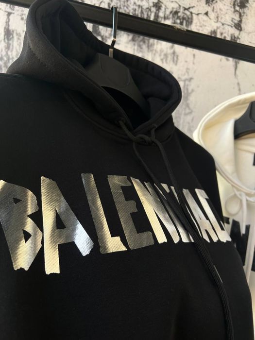 BALENCIAGA scotch худи черный мужской белый оверсайз оригинал