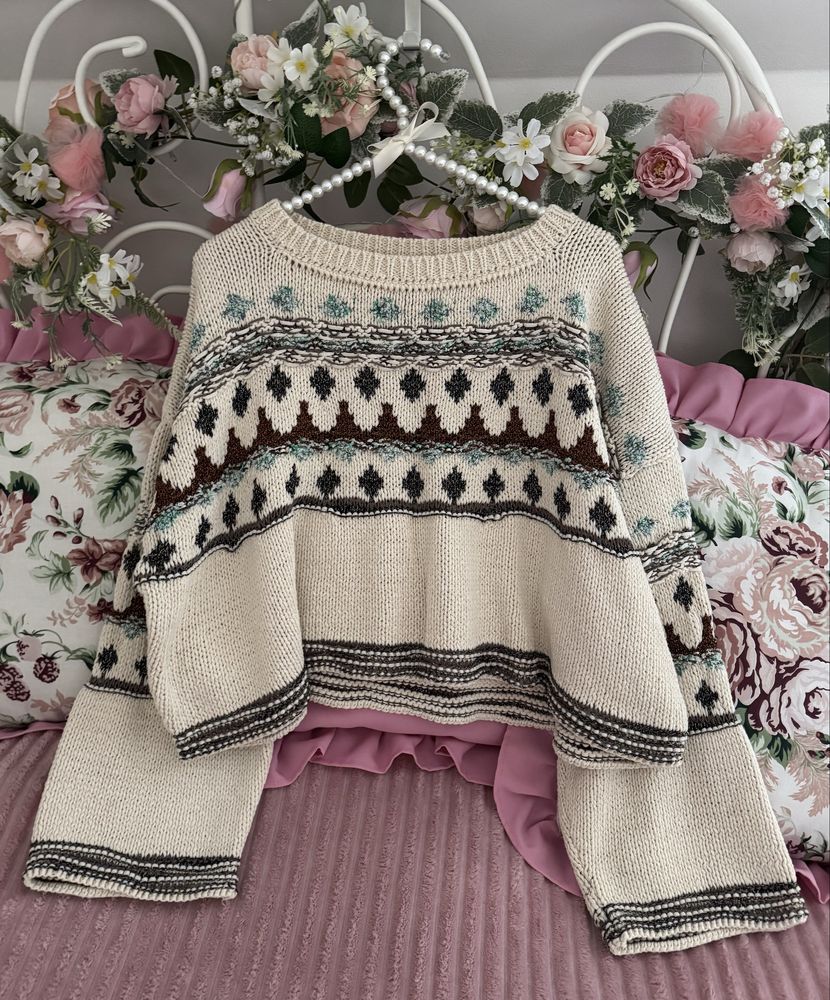 ZARA sweter o krótszym kroju oversize S wzory