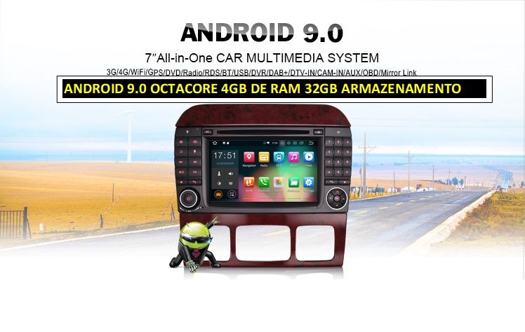 Auto-radio android 14 64GB Mercedes CLASSE S CL W220 W215 Octacore