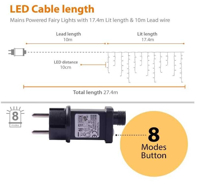 Lampki świąteczne kurtyna wielokolorowa 17.4m 500LED