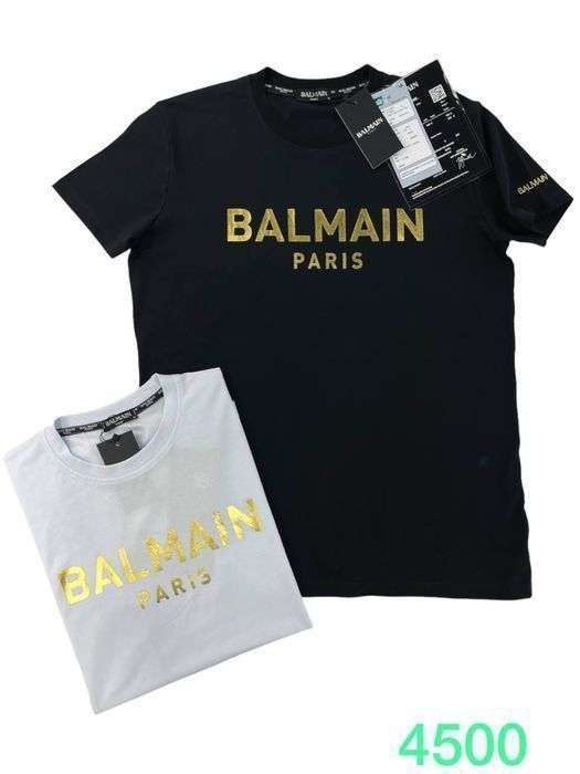 BALMAIN золото мужская футболка женская унисекс белая с золотом