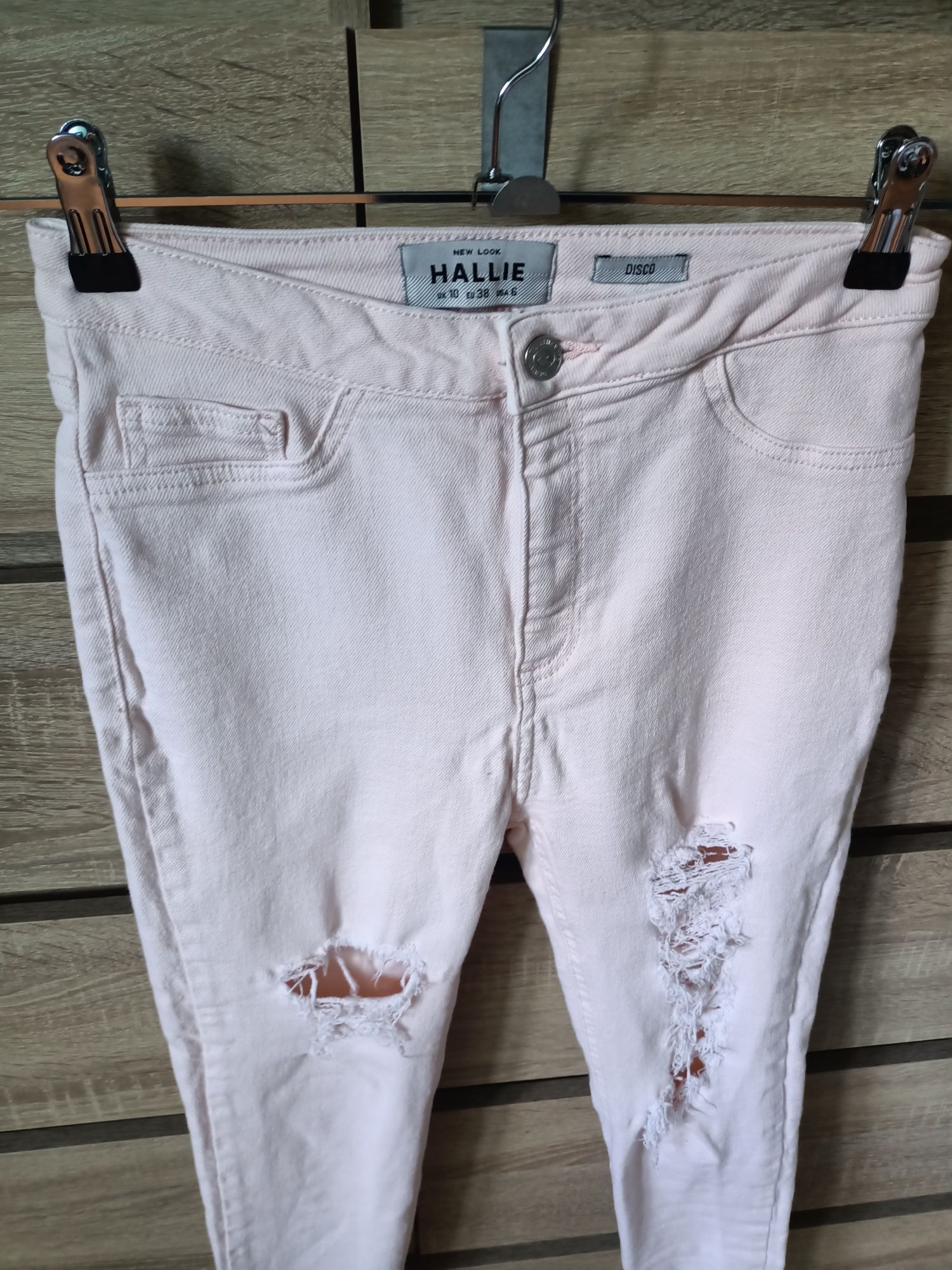 Spodnie jeansy skinny pastelowy róż elastyczne S/M 36/38 wysoki stan