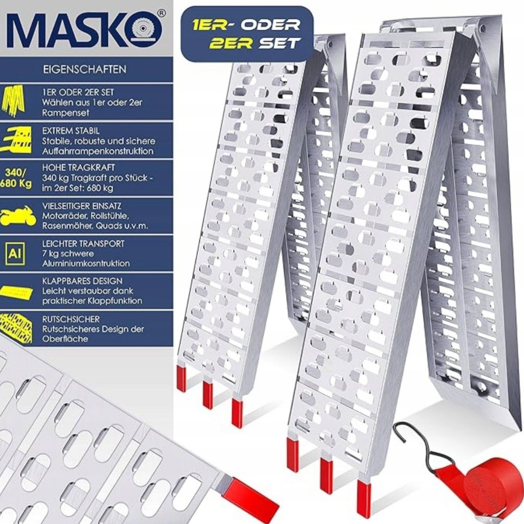 MASKO Rampa najazdowa 340 kg składana aluminiowa szyna załadunkowa