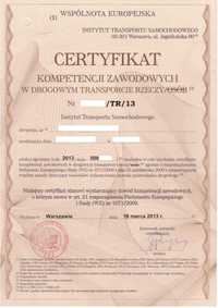Certyfikat Kompetencji Zawodowych Przewóz Rzeczy