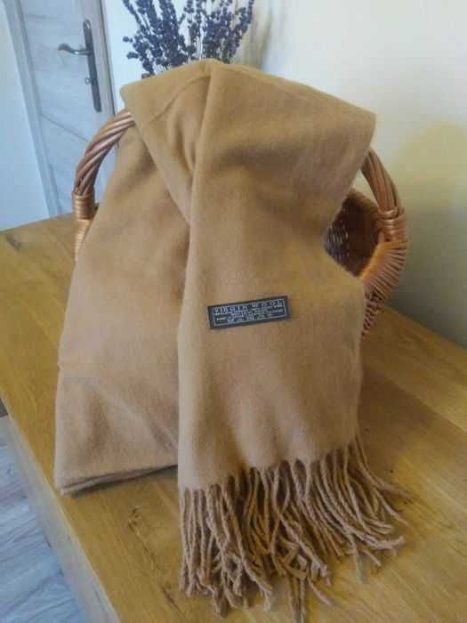 Nowy szal 100% virgin wool beżowy/ brązowy/ camel