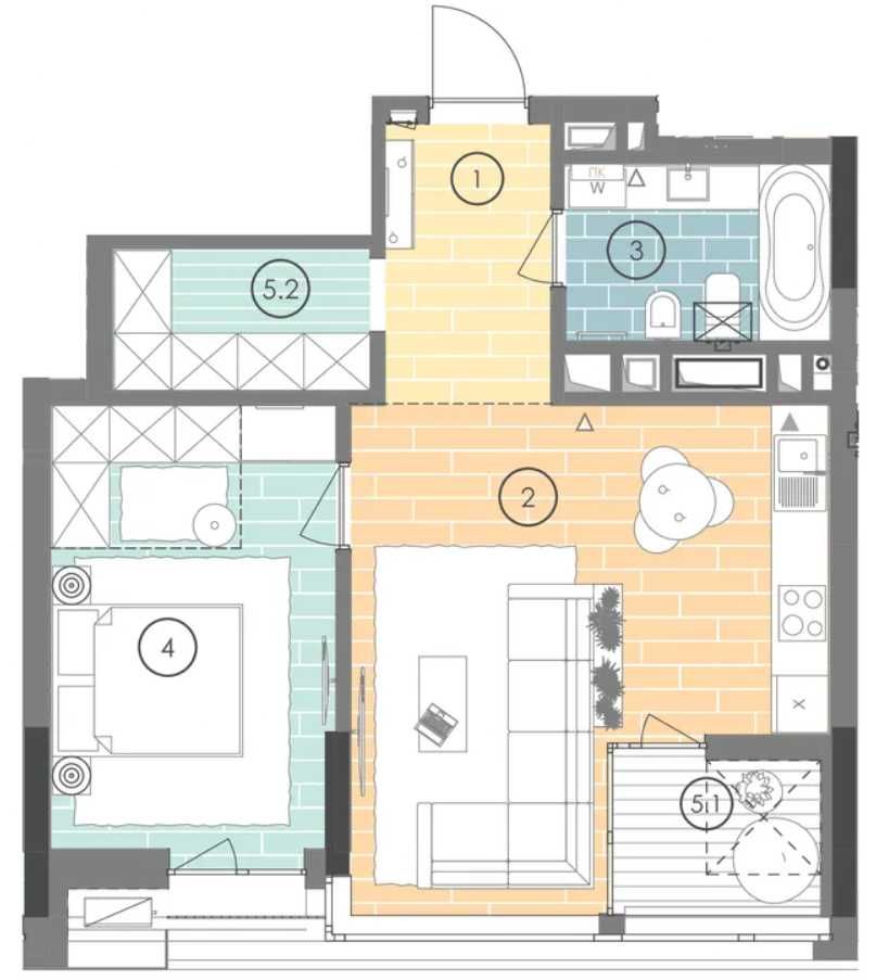 БЕЗ %, ЖК UNIT.Home, А07, 1 кімн, 54.6м2, Лук'янівка, Ґарета Джонса