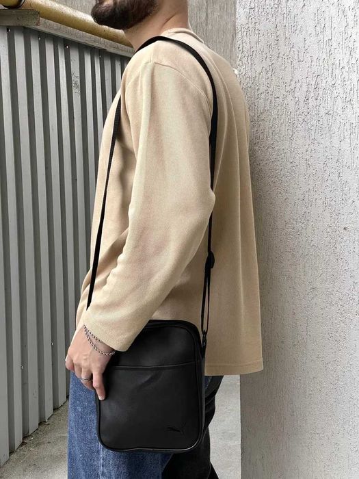 Сумка барсетка мужская черная эко кожа пума