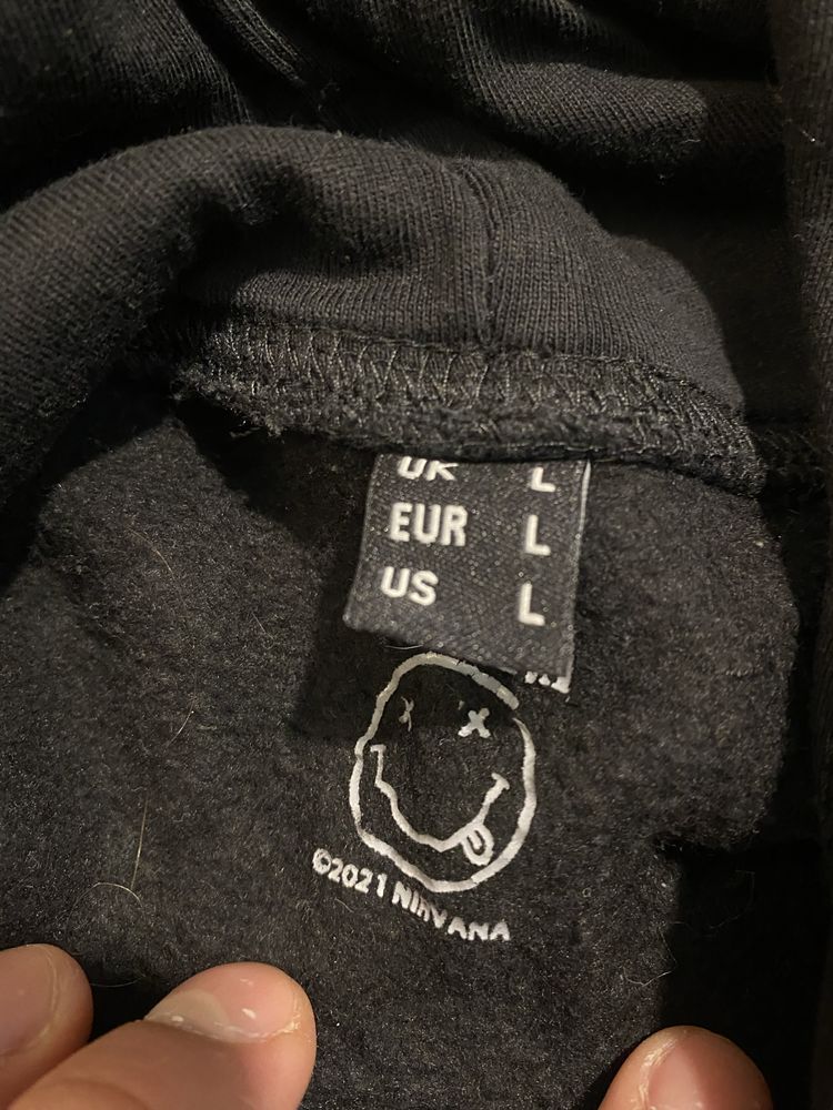МЕРЧ Черное худи на флисе NIRVANA nike кофта толстовка | М размер