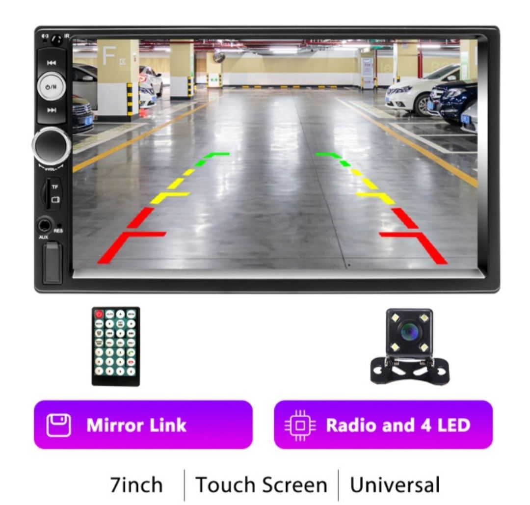 Автомагнитола 2 din 7" сенсорный экран Bluetooth AUX, пульт, камера