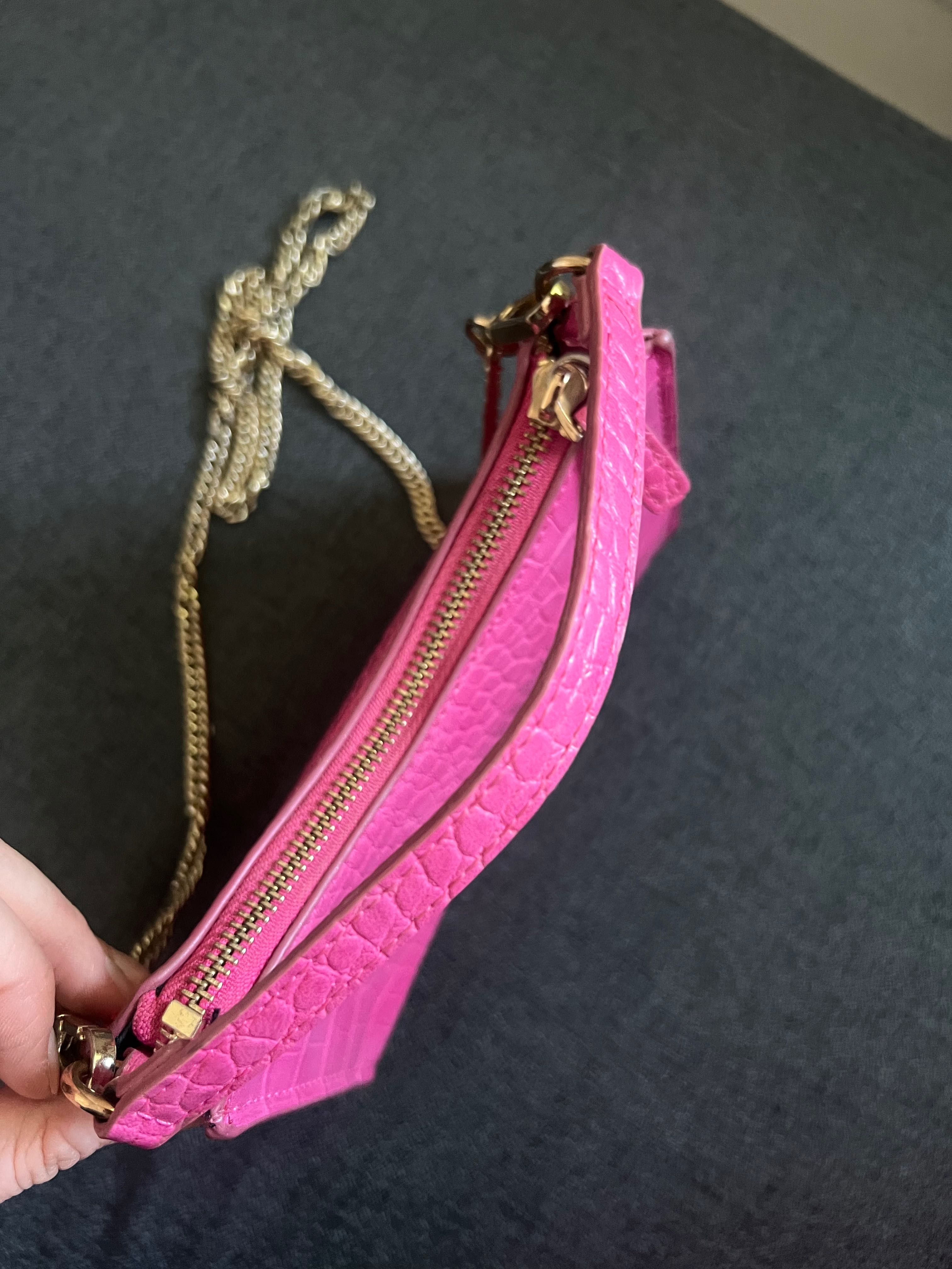 Mała fuksjowa torebka Mango,croco cross body bag, y2k, 00s