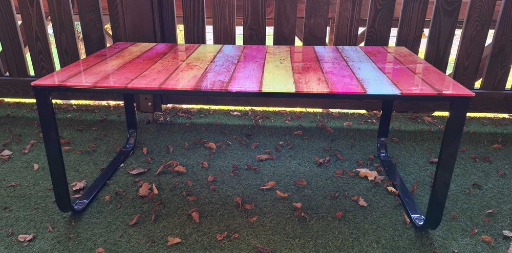 Ława szklana stolik kawowy photo czarny metalowy stelaż