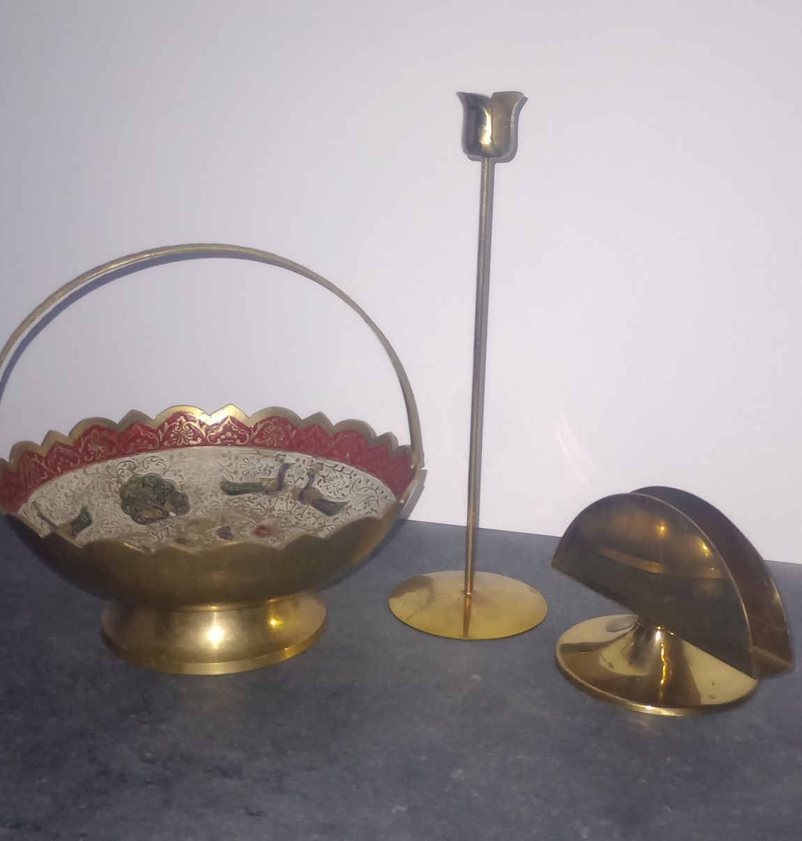 Koszyk, świecznik i serwetnik, kolor starego złota