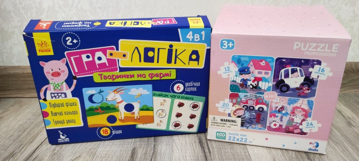 Дитячий пазл 4в1 DODO Мій день та Логіка Тварина на фермі Ранок