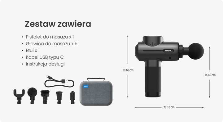 RENPHO R3 Mini Pistolet do masażu, 5 koncowek, pokrowiec