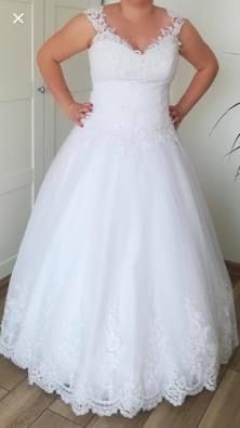Suknia ślubna biała, koronka, regulowany gorset 40-44