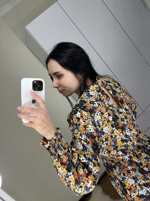 14 розмір 100% віскоза сукня плаття платье з рукавом квітковий принт