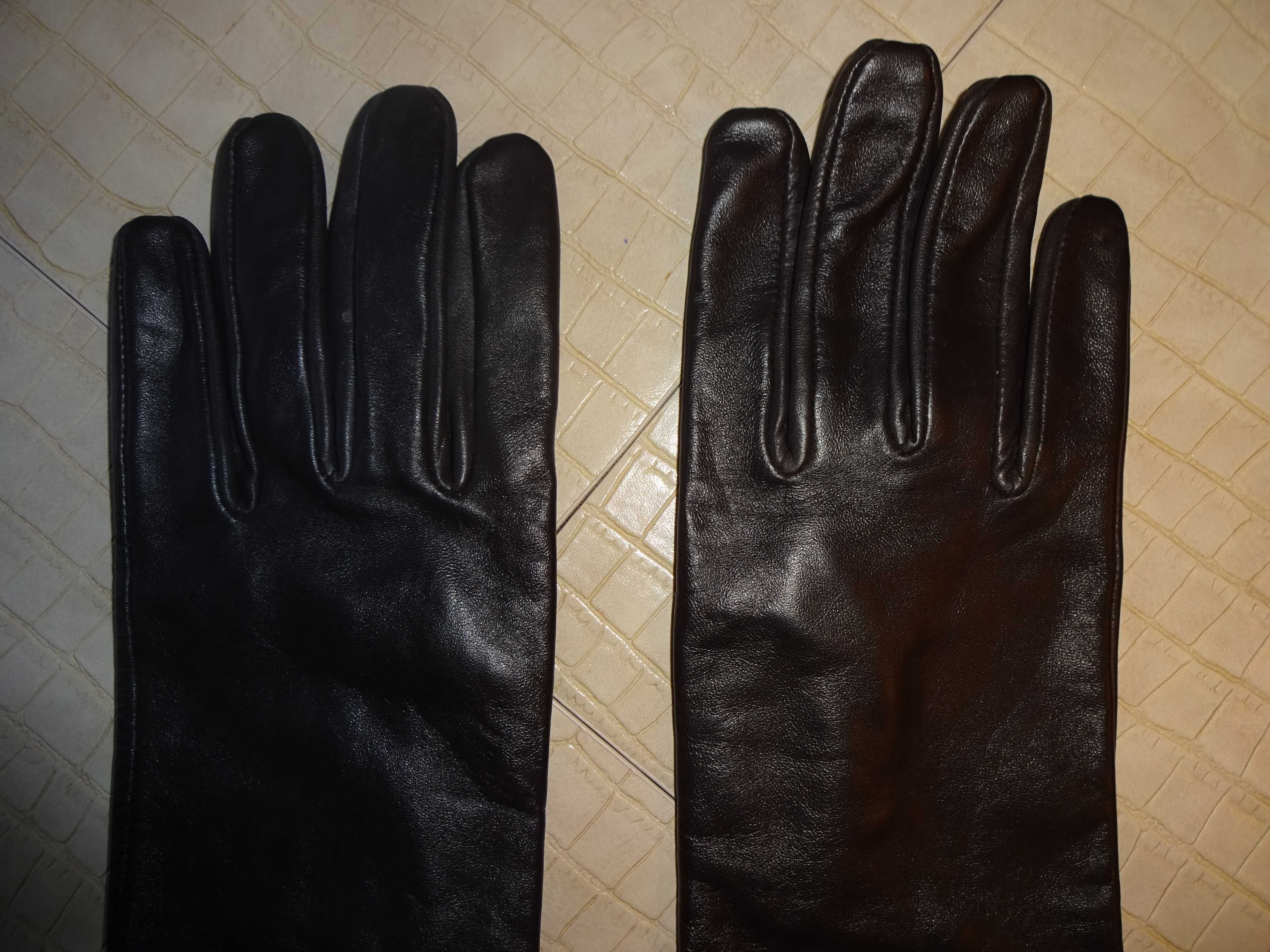 Florence + Fred Leather skórzane ciemno brązowe długie rękawiczki L/XL