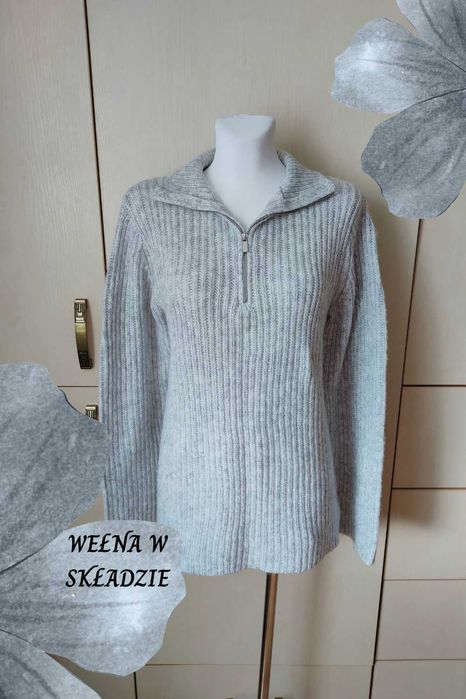 Bonprix Collection NOWY szary sweter z suwakiem pod szyją 36/38 S/M