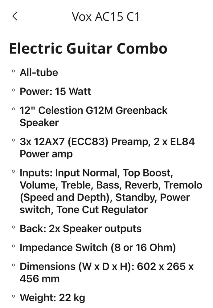 VOX AC15 C1 amp + cover + footswitch
