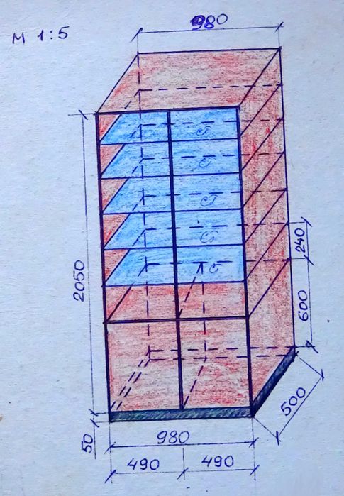 Шкаф офисный двухстворчатый полустеклянный.