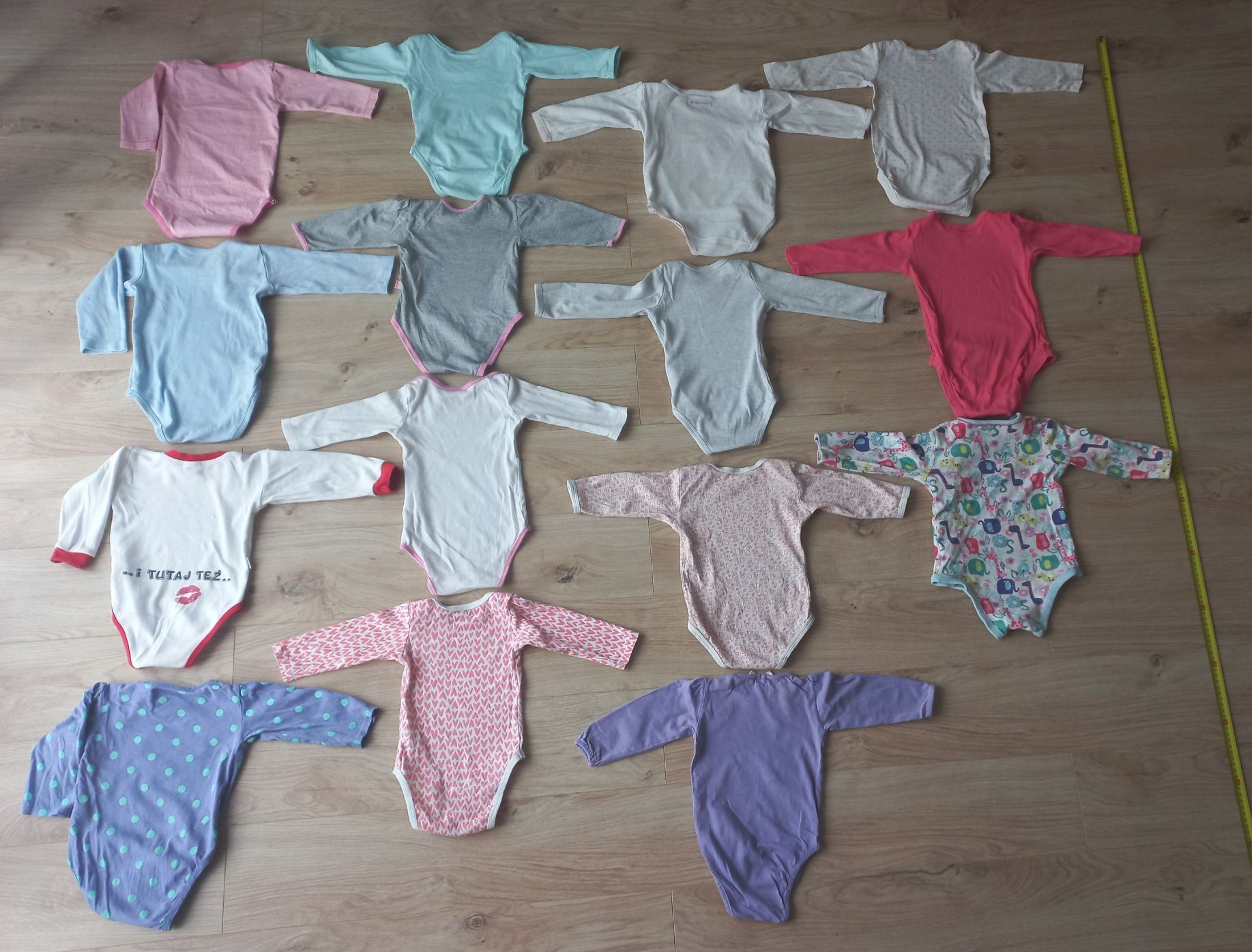 Body z długim rękawem 74-80 dziewczynka 15 sztuk