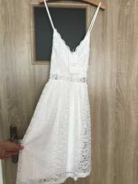 Biała sukienka koronkowa boho M/L