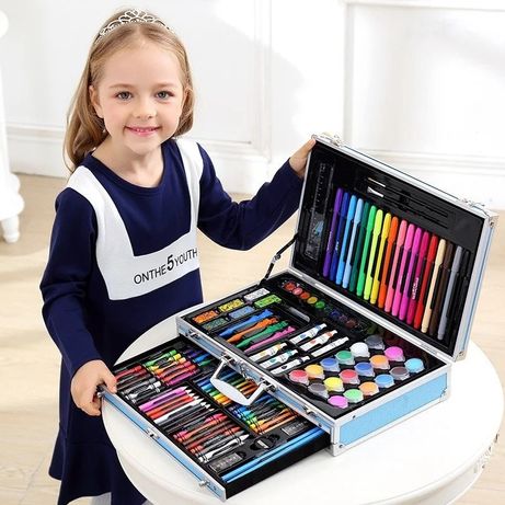 Набор для рисования 123 предмета в деревянном чемодане детский Mega Ar