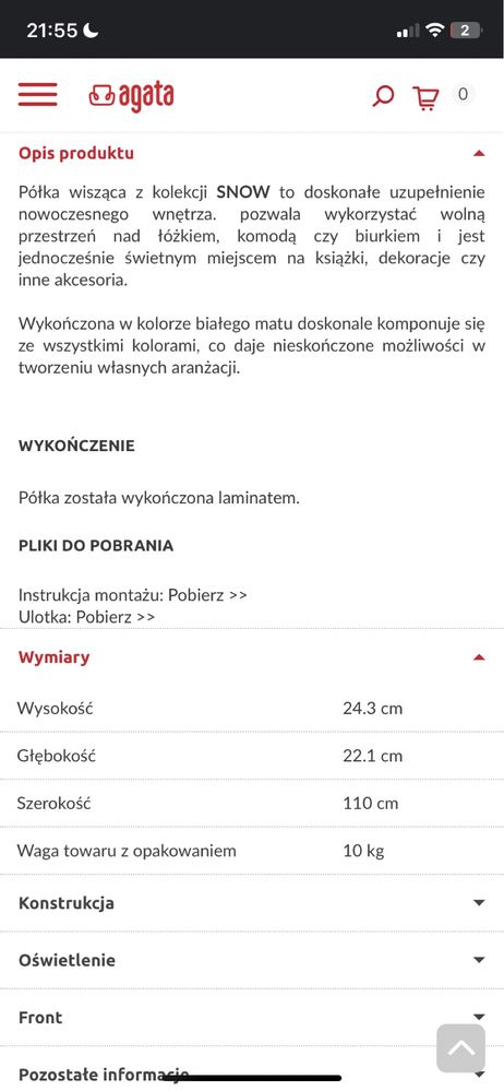 Półka biała nad biurko Forte SNOW