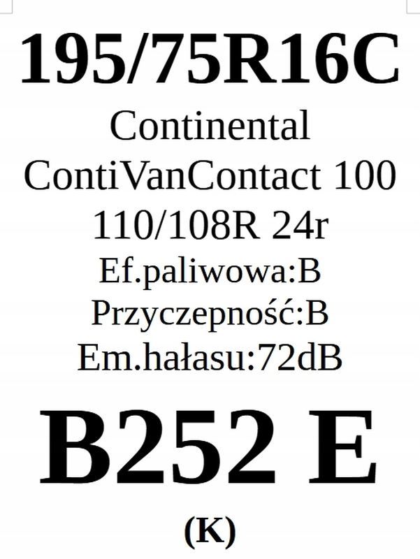 4x 195/75r16c Continental ContiVanContact 100, 110/108r 2024r B/B/72dB