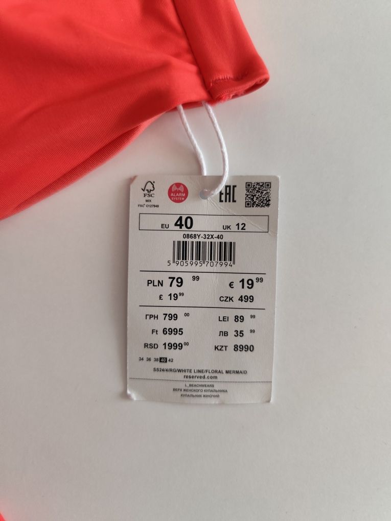 Nowy biustonosz bikini góra Bandeau z kwiatem rose Reserved L 40