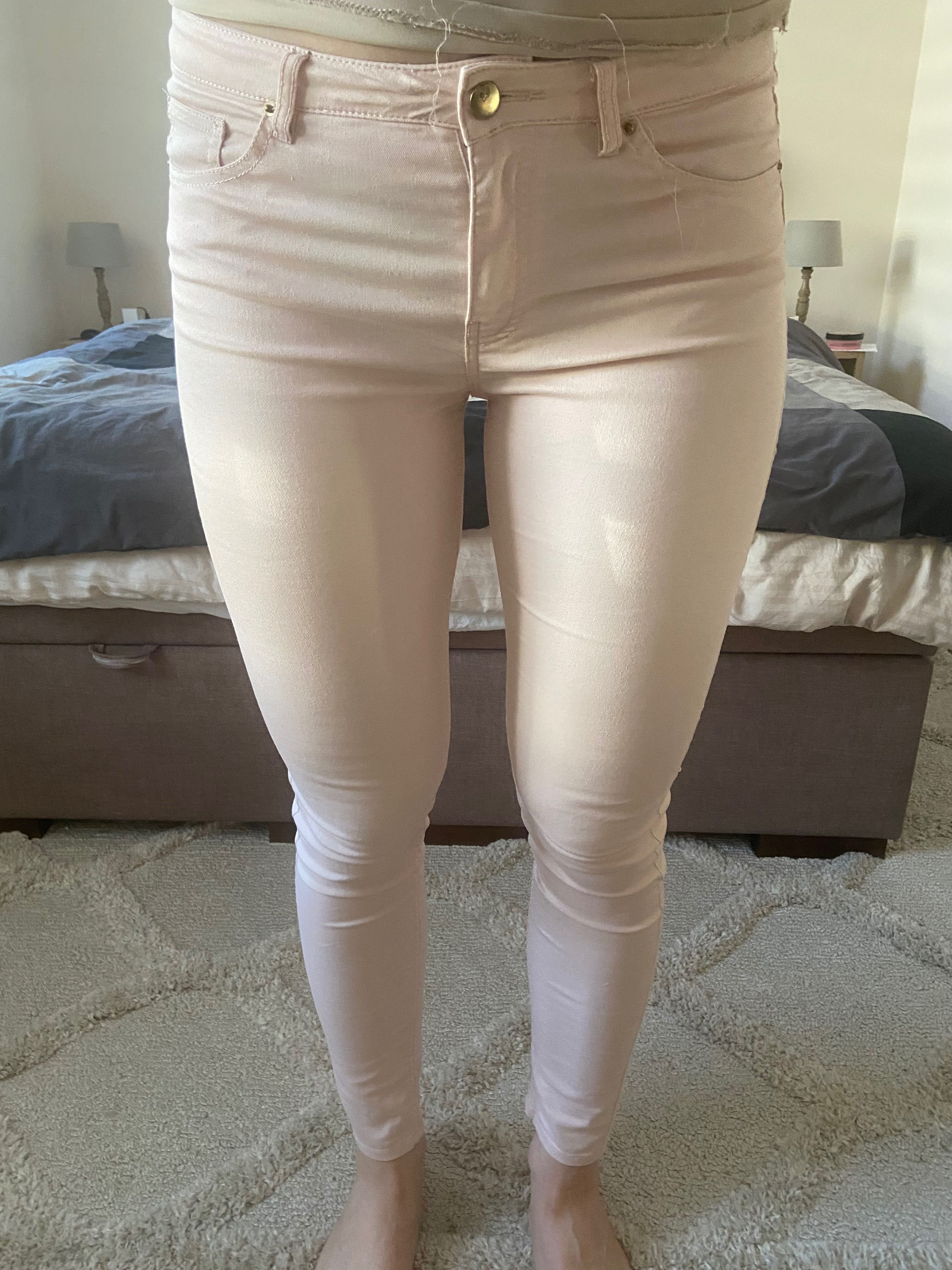 Spodnie jeansy rurki pudrowy róż H&M