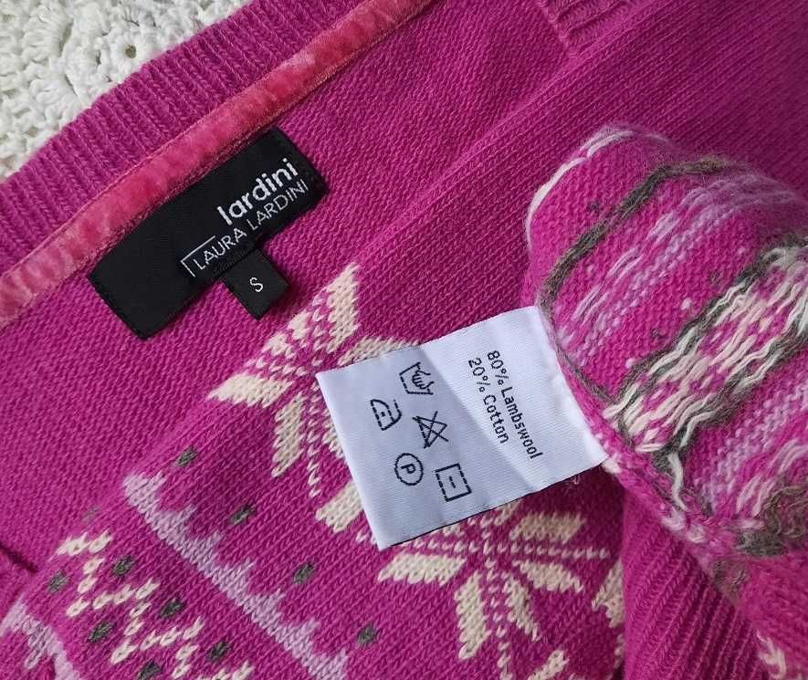80% Wełna Lardini fuksja wzory cudny różowy sweter wełniany róż S