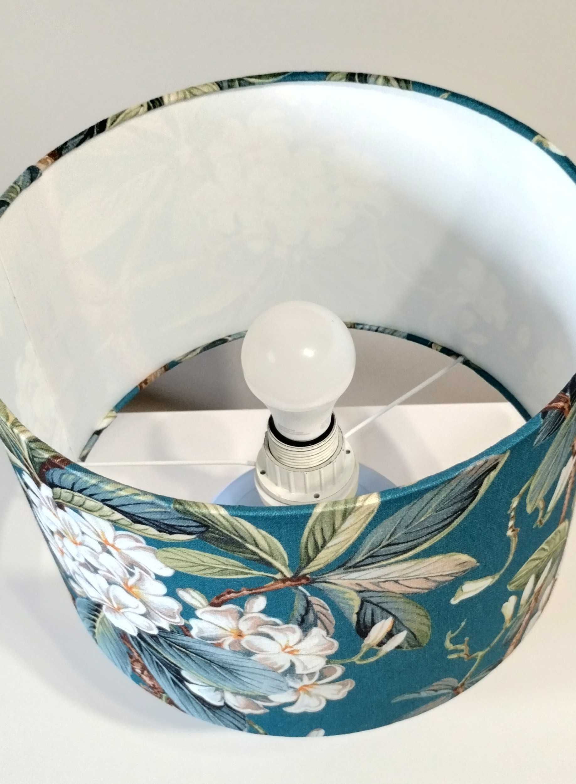 Lampa ceramiczna z abażurem z tkaniny "błękitna wiosna" wys 35cm