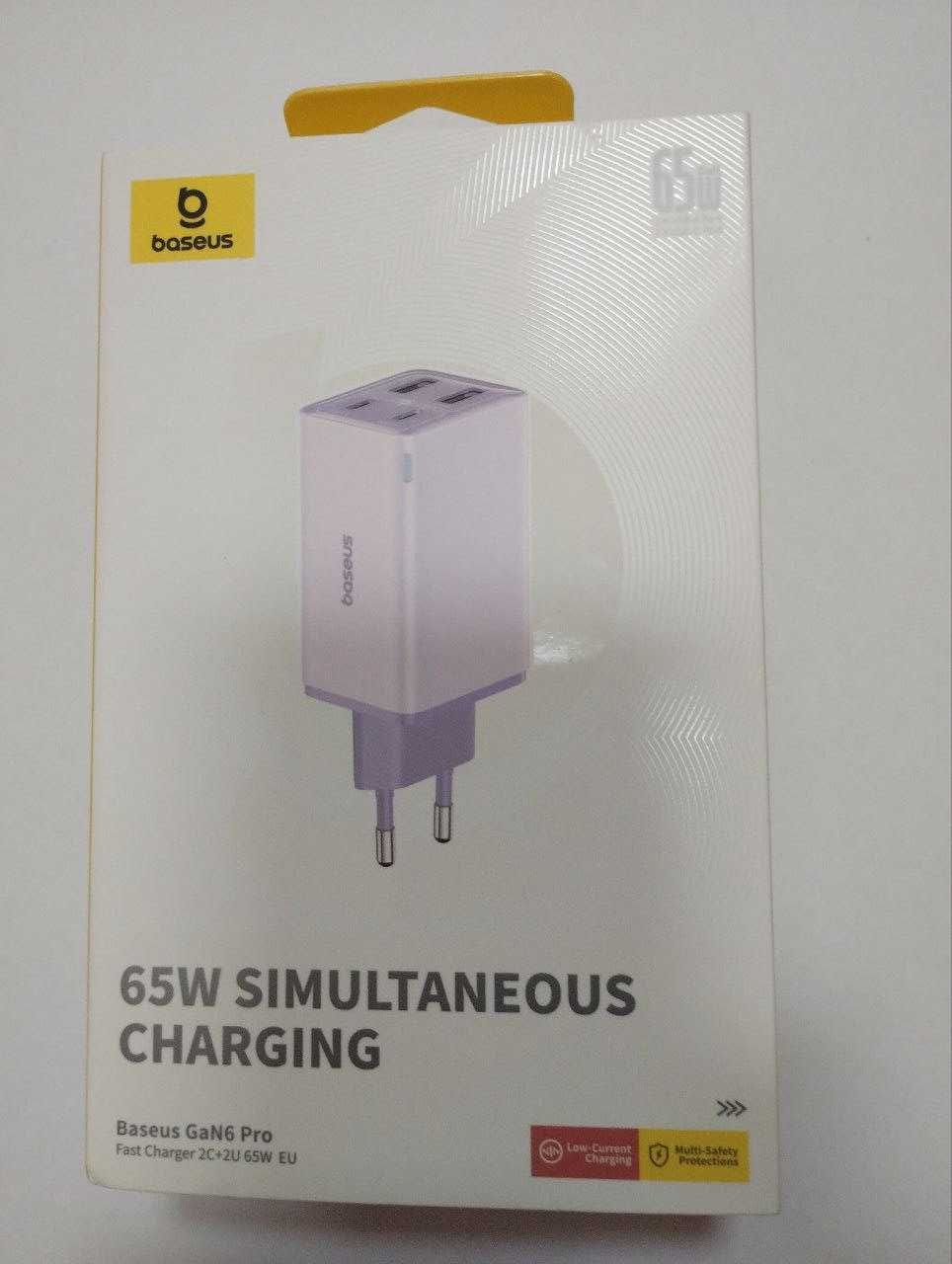 Зарядное устройство Baseus 65w GaN6 Pro Fast 2xType-C+2xUSB кабель