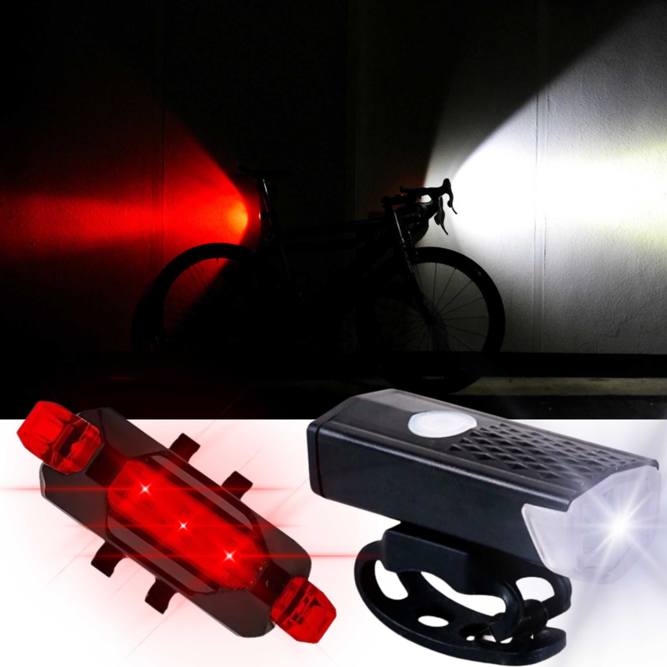Lampka Rowerowa 2 sztuki Przód + Tył LED USB Zestaw Oświetlenie Rower