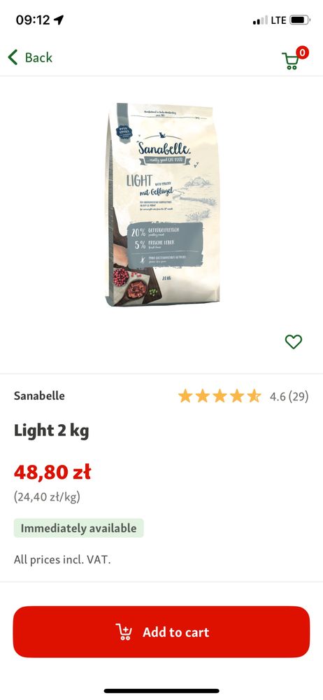 Sanabelle Light 2 kg karma dla kotów sterylizowanych